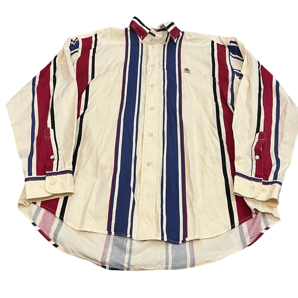 Tommy Hilfiger Vintage Embroidered Crest Striped Shirt Mens L Button Down